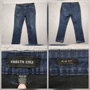 Kenneth Cole Men's Slim Fit Jeans 40x30 Dark Wash Straight Denim